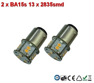 2 x BA15s- 13x2835smd- Warm-Wit 10-36v