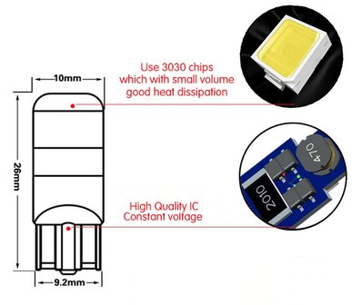 2x T10-1x 3030SMD 3dcover Wit (200 lumen)
