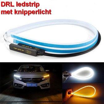 LED Drl strip wit met oranje loop knipperlicht 45cm Ip67