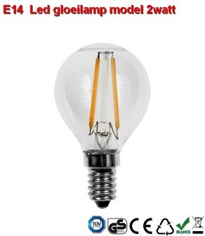 E14 LED filament bol design 2w Warmwit