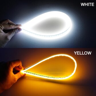 LED Drl strip wit met oranje loop knipperlicht 60cm Ip67