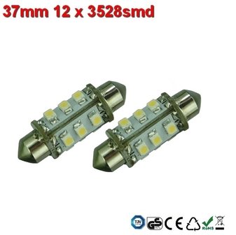 Buislampen 37mm 12x 2835smd Warm-wit 10-30v