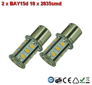 2 x BAY15d-18x2835smd- Warm-Wit 10-36v Navigatie