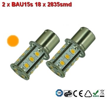 2 x BAU15s- 18x2835smd- Oranje 10-30v