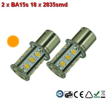 2 x BA15s- 18x2835smd- Oranje 10-30v