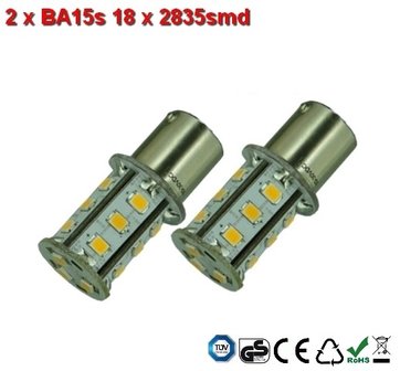 2 x BA15s- 18x2835smd- Warm-Wit 10-30v