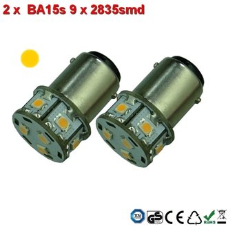 2 x BA15s- 9x2835smd- Oranje 10-30v
