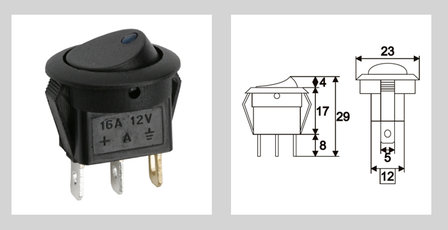 Inbouw schakelaar 12 volt rond