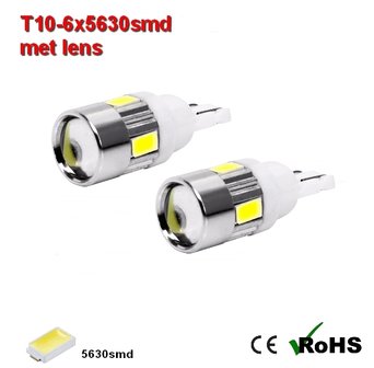 2x -T10 led lamp  met 6 x 5630smd  Wit 10 tot 36Volt