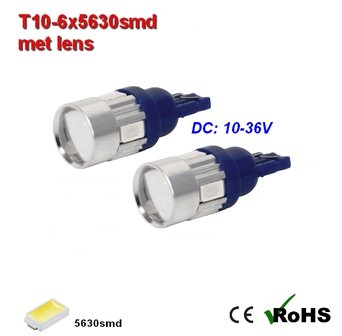 2x -T10 led lamp  met 6 x 5630smd  Blauw 10 tot 36Volt