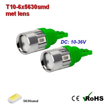 2x -T10 led lamp  met 6 x 5630smd  Groen 10 tot 36Volt