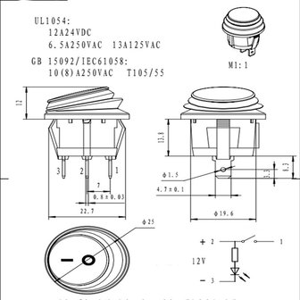 Inbouw schakelaar 12/24 volt IP65