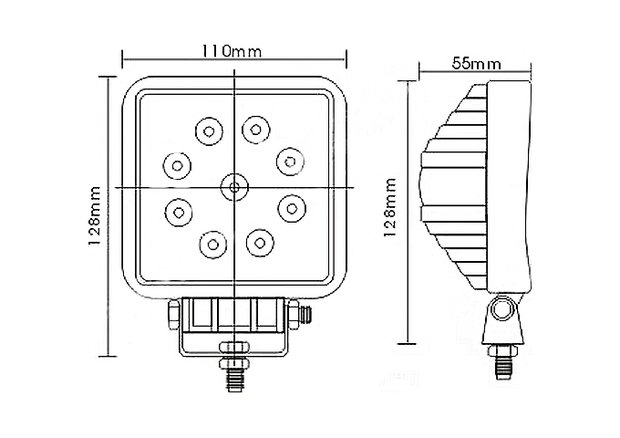 LED werklamp vierkant 27watt Lens: 60gr 2200lumen