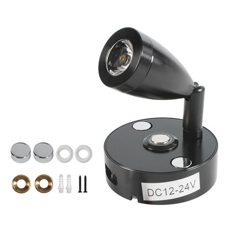 12/24v LED Leeslamp 3 watt met TOUCH Dimmer en USB voor caravan/camper/boot zwart