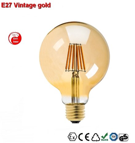 E27 Vintage G95 led lamp 6w gold-warmwit Dimbaar