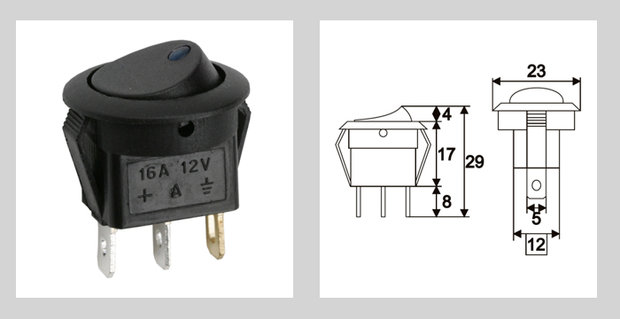 Inbouw schakelaar 12 volt rond