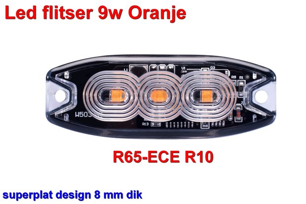 Led flitser 9W Oranje R65-ECE R10 Slim