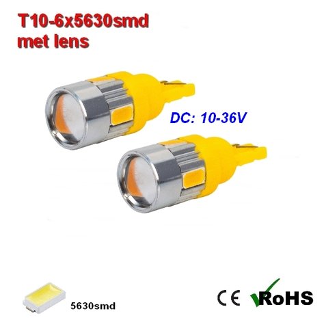 2x -T10 led lamp  met 6 x 5630smd  Oranje 10 tot 36Volt