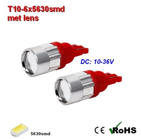 2x -T10 led lamp  met 6 x 5630smd  Rood 10 tot 36Volt