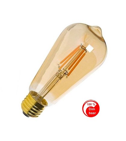 E27 Vintage ST64 Led lamp 3w Gold-warmwit Dimbaar