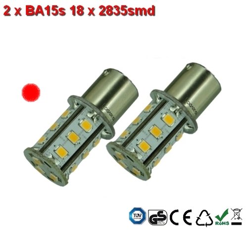 2x BA15s 18x2835smd Rood 10-36v